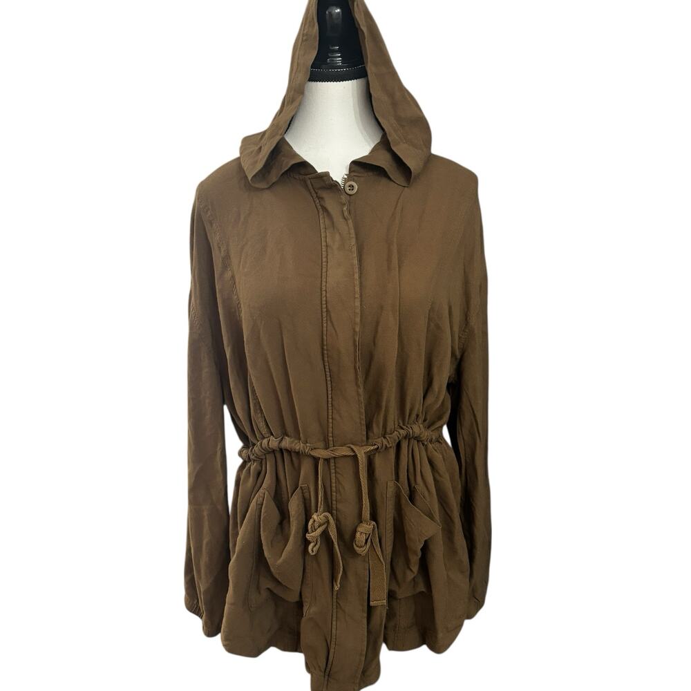 Love Tree Anorak Jacket Large Brown Utility Trendy Cinched Waist Pocket Style